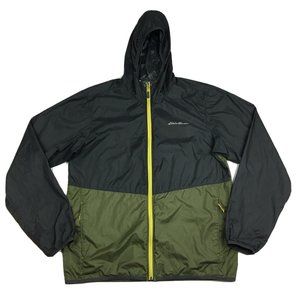 Eddie Bauer Mens Green Black Full Zip Hooded Windbreaker Jacket Medium D1751448